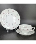 Vintage Tea Set Rosette Japan 3 pc Fine Bone China White Silver Trim Pin... - £13.21 GBP