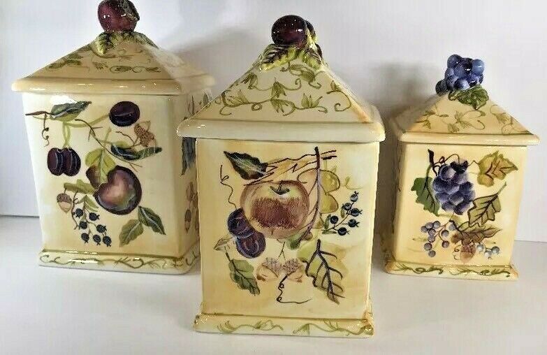 Primary image for CAPRIWARE Hand-Painted Fruits Set of 3 Ceramic Canisters Cookie Jars Dry Storage