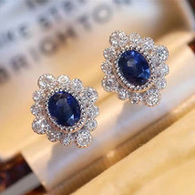 Earrings Diamond Sapphire Blue Zircon Flower-Shaped Earrings Fashionmonger Earri - £7.96 GBP