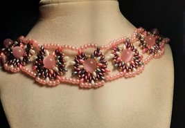 Adjustable 14 - 18 Pink Wine Gray Colored Collar necklace - £16.86 GBP