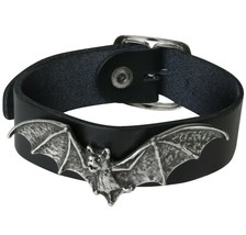 Alchemy Gothic Desmodus Vampire Bat Black Leather Wrist Strap Bracelet A... - £25.24 GBP