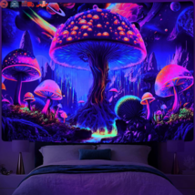 Mushroom Tapestry Blacklight Forest Tapestry Hippie Tree of Life UV Large Wall - £14.76 GBP+