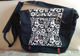 JanSport Crossbody Messenger Laptop Bag Black White Floral EUC U7 - $28.65