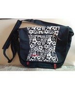 JanSport Crossbody Messenger Laptop Bag Black White Floral EUC U7 - $526.45 MXN