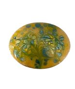 Vintage Inga Art Glass Brooch Oval Yellow Green Blue Abstract Signed Mid... - $26.10