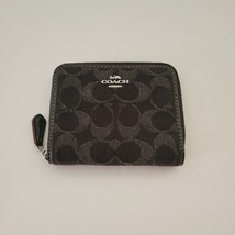 Coach CP431 Signature Denim Small Zip Around Wallet Black Clutch - $79.17