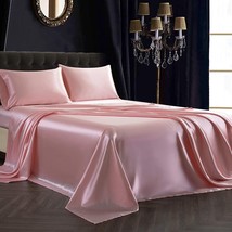 4Pcs Satin Sheet Set Queen Size Ultra Silky Soft Blush Pink Satin Queen Bed Shee - £35.97 GBP
