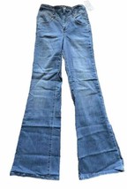 Frayed Denim High Rise Super Flared Jeans Strech Retro Festival Size 24 ... - £22.36 GBP