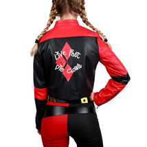 Harley Quinn Suicide Squad Cropped Faux Leather Moto Jacket Womens Juniors XL - £33.33 GBP