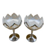 Chrome Farber Bros Pair Frosted Glass Lotus Compote Art Deco Westmorelan... - £24.53 GBP