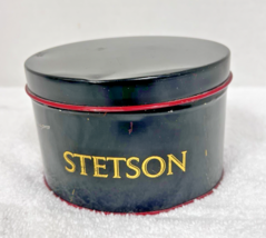 Antique Tin Stetson Miniature Hat Tin Box Gift Certificate Box Black &amp; Red - $277.42 MXN