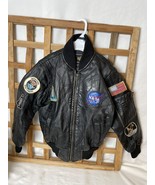 Alpha Industries Kids NASA Black Leather Bomber Jacket. Size 3T - £50.39 GBP
