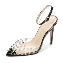 Transparent High Heels Sandals Sexy 11cm Fetish Rivets Ankle Strap Cosplay Party - £46.19 GBP