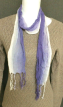 Purple And White Scarf 7&quot; Wide 62&quot; Long Light Weight Rectangle Woven With Fringe - £7.43 GBP