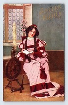Woman With Spinning Wheel Long Robe and Braids 1914 DB Postcard M2 - £12.42 GBP