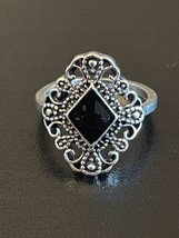Vintage Black Onyx S925 Silver Plated Woman Ring Size 6 - £10.28 GBP