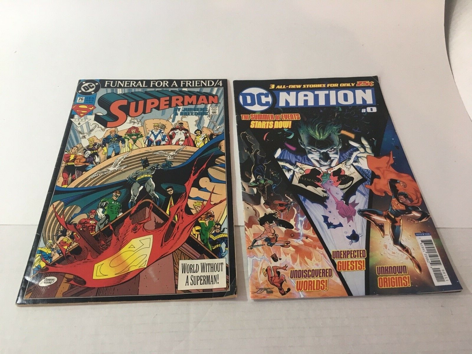 Lot of 2 DC Comics Superman 76 Funeral for a friend 1993 DC Nation 0 2018 - $12.60