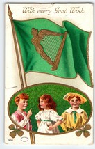 St Patrick&#39;s Day Postcard Irish Celtic Harp Children Julius Bien Antique 1910 - $13.50