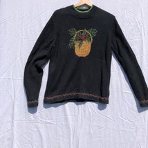 Orvis Black with Basket of Holly Pullover Sweater Size S Cotton Blend Ch... - £19.41 GBP