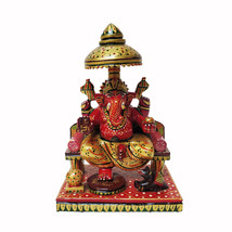 Wood Hand Painted Ganesh Idol/Murti/Ganapati Statue Showpiece Gift Item for Wedd - £63.93 GBP