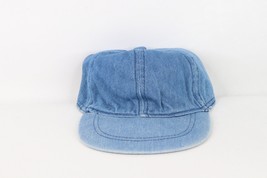NOS Vtg 90s Streetwear Youth Blank Distressed Stretch Strap Denim Jean Hat Blue - £19.40 GBP
