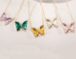 Butterfly Crystal Necklace, Blue Butterfly Necklace, Pink Butterfly Necklace, Bu - £22.26 GBP