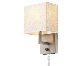 Bedside Wall Mount Light With Dimmer Switch And Two Usb Charging Port,Fabric Lin - £61.00 GBP