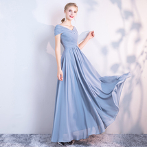 DUSTY BLUE Bridesmaid Dress Summer Chiffon Dusty Blue Bridesmaid Maxi Dress