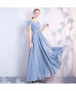 DUSTY BLUE Bridesmaid Dress Summer Chiffon Dusty Blue Bridesmaid Maxi Dress - $117.34 CAD