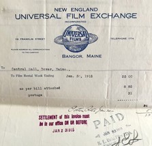 Universal Films Exchange 1915 WW2 Era Invoice Center Theater Maine DWEE38Jan - £31.33 GBP