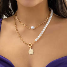 Pearl &amp; 18K Gold-Plated Coin Pendant Necklace Set - £11.27 GBP