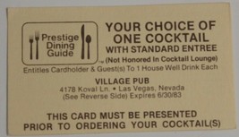 Village Pub Vintage Business Card Las Vegas Nevada bc4 - £3.86 GBP