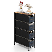 Vertical Narrow Dresser with 4 Removable Fabric Drawers-Rustic Brown - Color: Ru - £45.59 GBP