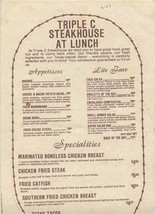 Triple C Steakhouse Lunch Menu Devine Texas 1987 - £17.05 GBP
