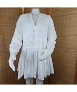 ASOS Eyelet Boho Dress UK8 US 4 White Cotton Flounced Mini Long Sleeve T... - $41.26
