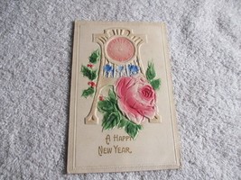 Embossed Red Rose Tower clock Early 1900s Happy New Year Postcard Posted - £19.45 GBP