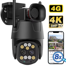 Outdoor 8X Zoom 4G Sim Card 4K 8MP Ptz Auto Tracking Camera 2K 4MP Ip Hd Dual Le - £68.85 GBP+