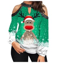 Women Casual Lantern Off  Blouse Christmas Long Sleeve Blouse Print Shirt Tops L - £31.44 GBP