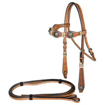 TABELO Scalloped Bridle with Rawhide Buttons Leather Headstall  - £106.29 GBP