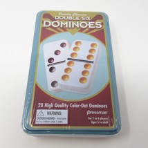 Pressman Double Six Dominoes Family Classics Game Color-Dot Storage Tin NEW - $7.99