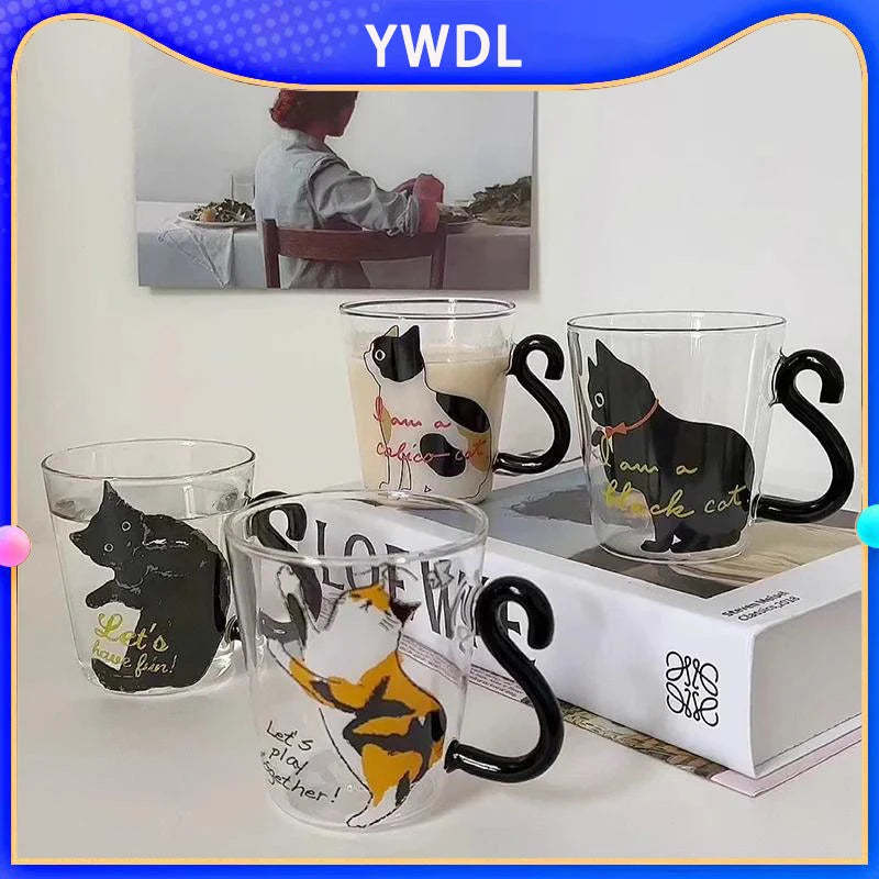 Cute Black Cat Glass Mug Set  250ml Japanese Style Gift - $13.99