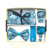 St. Patrick Men&#39;s 6 Piece Tie Bow Tie Hanky Lapel Pin Shoe Laces Teal Blue Set - £47.95 GBP