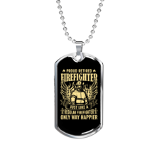 Proud Retired Gold Firefighter Stainless Steel or 18k Gold Dog Tag 24&quot; Chain - £37.84 GBP+