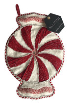 Max Studio Peppermint Candy Shaped Christmas Stocking Beaded Holiday Embellished - £38.27 GBP