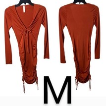 Rust Red Long Sleeve Front Tie Side Ruched Ties Stretchy Bodycon Dress~S... - $29.69
