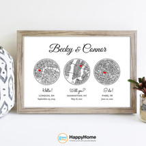 Personalized Love Gift For Wife Anniversary Gift for Wife Husband Maps Print Art - £24.43 GBP+