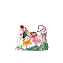 $254 ANUSCHKA Crossbody Large Leather Shoulder Hobo Painted Floral Butterfly - £158.70 GBP