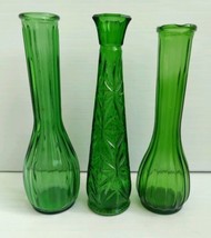 Vintage Green Glass Stem Vase Vases Set of 3 (C.F.G. and unmarked) - £23.97 GBP