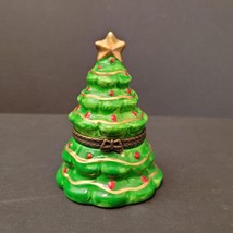 Vintage Hand Painted Ceramic Green Christmas Holiday Tree Gold Star &amp; Trim 3&quot; - £7.88 GBP
