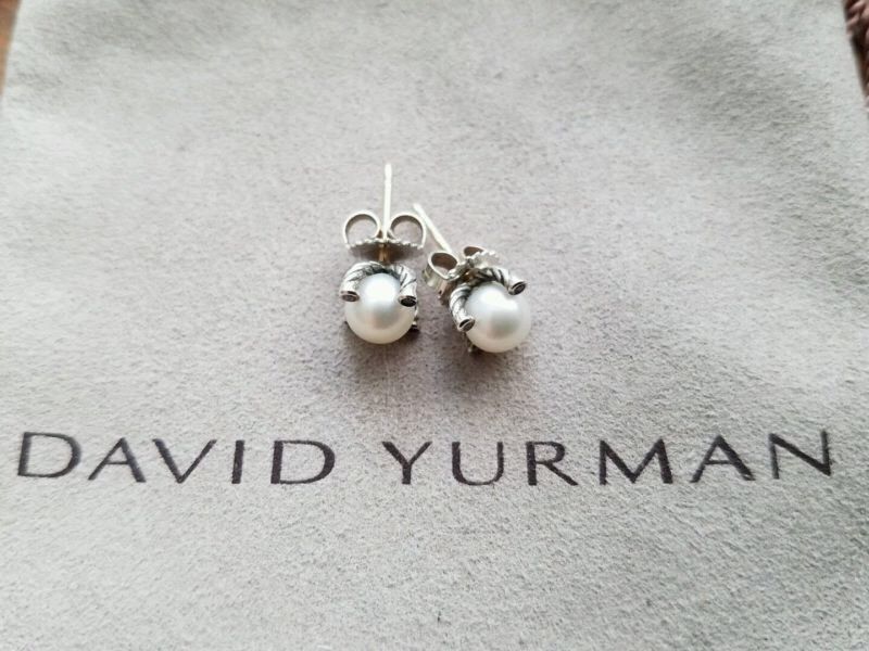 David Yurman Sterling Silver 925 9.5mm Pearl Diamond Stud Earrings - $286.11